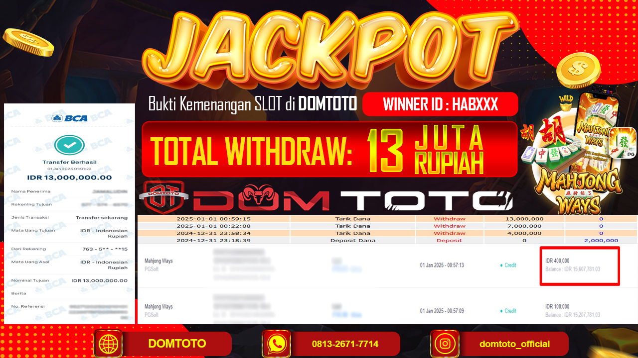 JACKPOT SLOT MAHJONG WAYS 01 JANUARI 2025